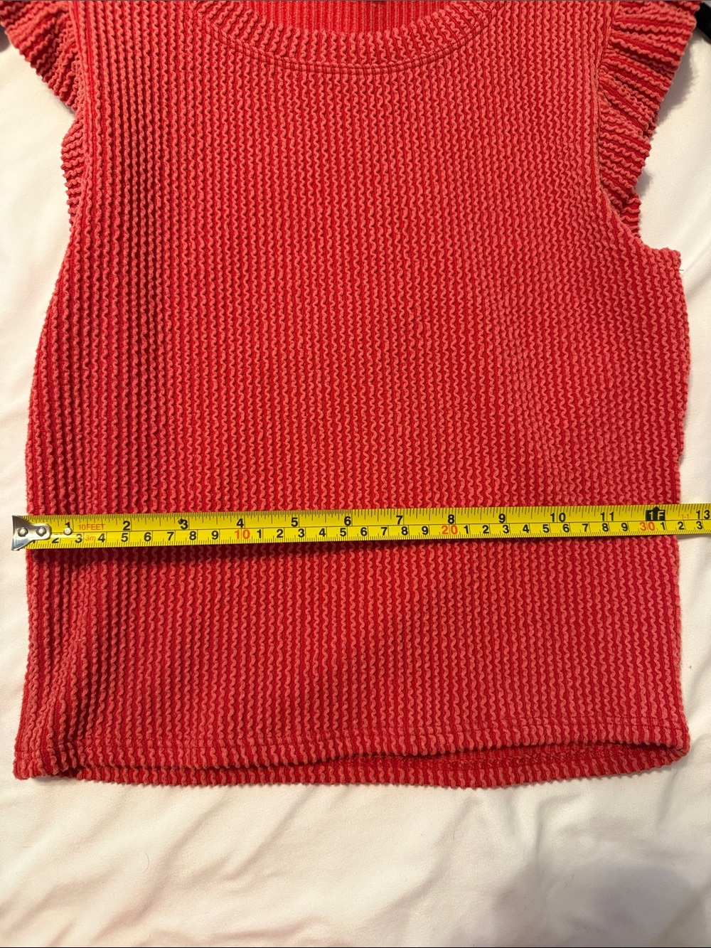Red Textured Knit Ruffle Sleeve Tank - Picture 3 of 4